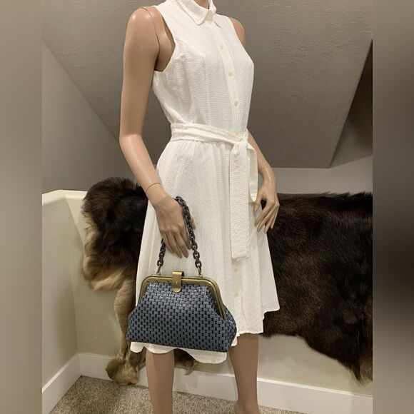 Chic Design Handmade Genuine Woven Leather Push Lock Clutch/Wristlet/Crossbody - Picture 6 of 16